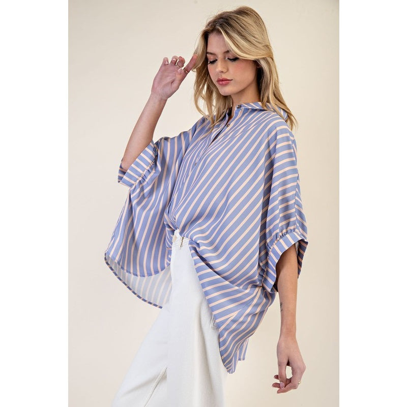 Striped Dolman Sleeve Blouse Top