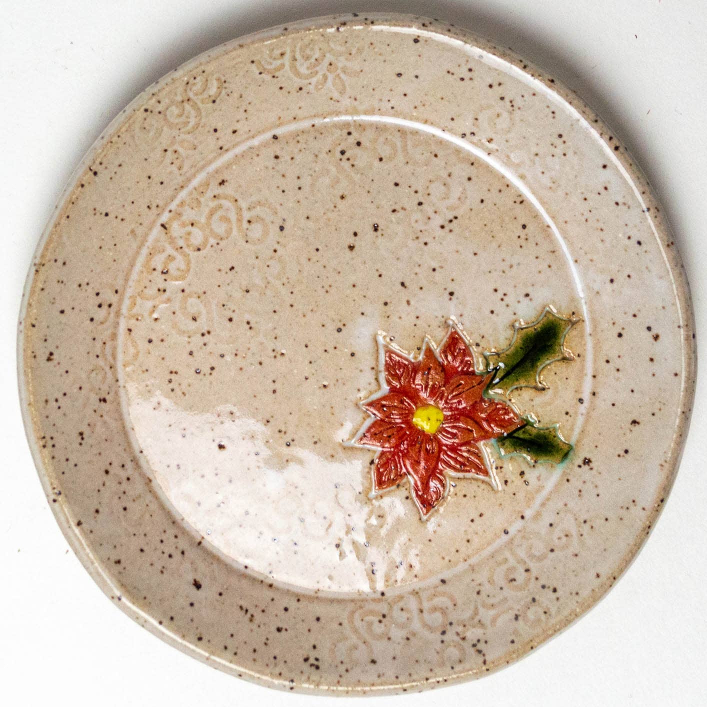 Poinsettia Handmade Ceramic Round Trinket Dish