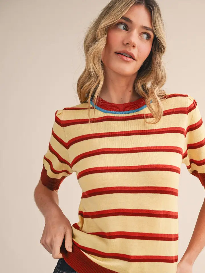 Striped Short Sleeve Sweater