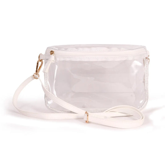 White Trimmed Clear Sling Purse