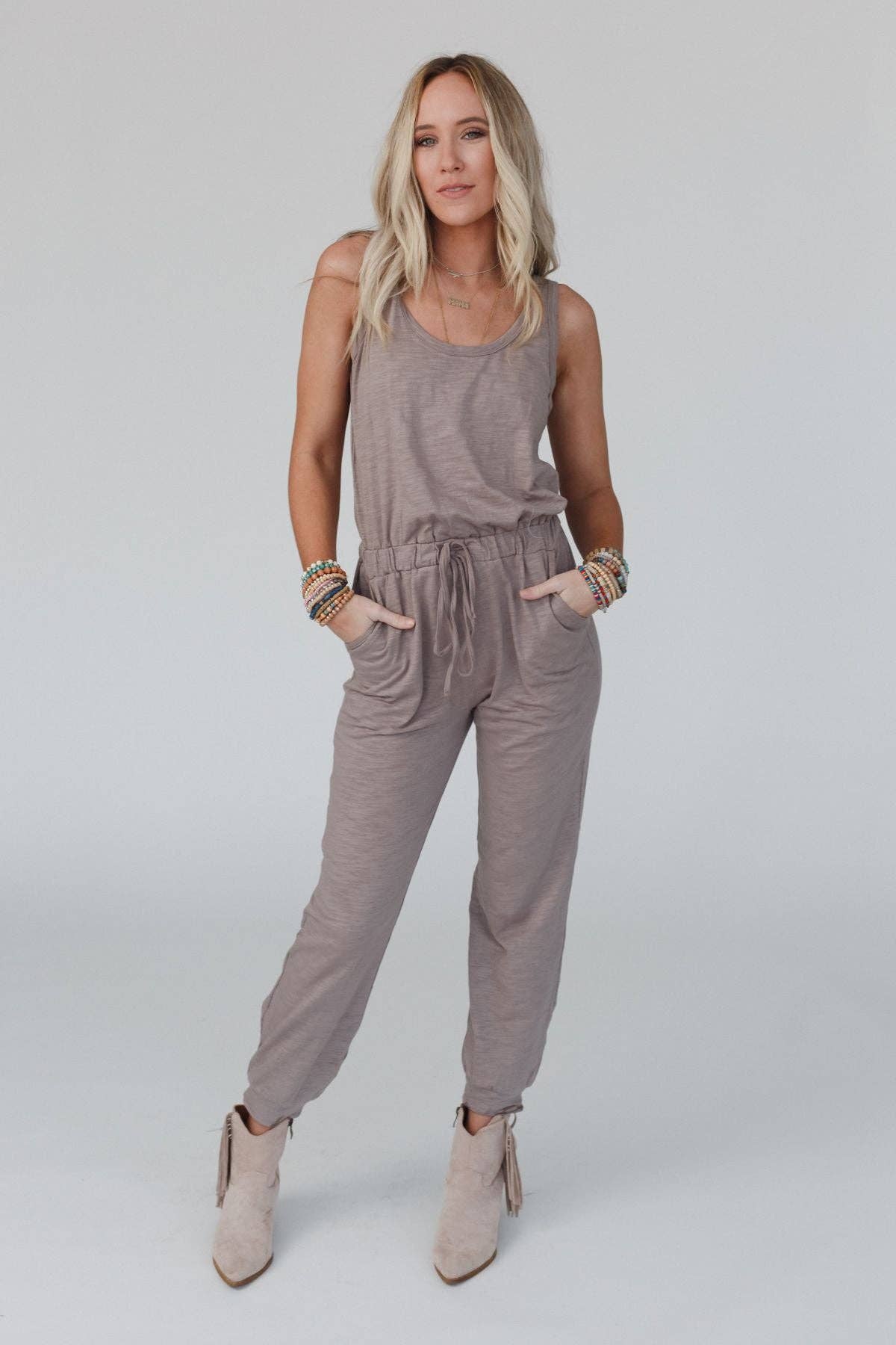 Set to Go - Jumpsuit And Cardigan Set - Mocha