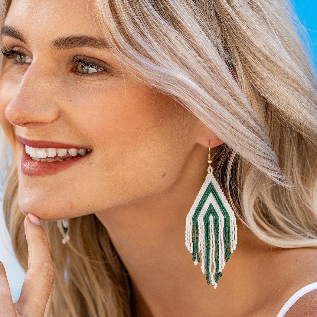 Haley Game Day Stacked Triangle Beaded Fringe Earrings