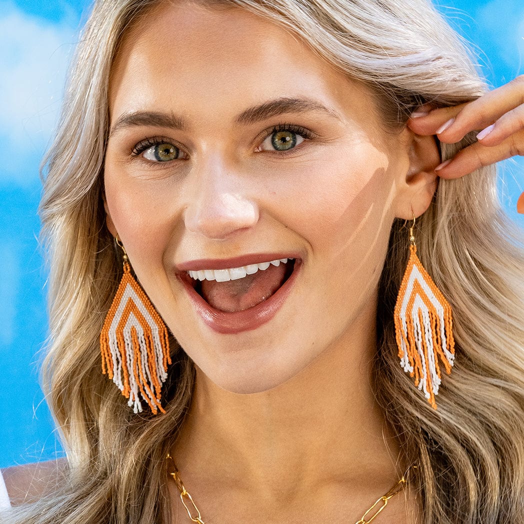 Haley Game Day Stacked Triangle Beaded Fringe Earrings