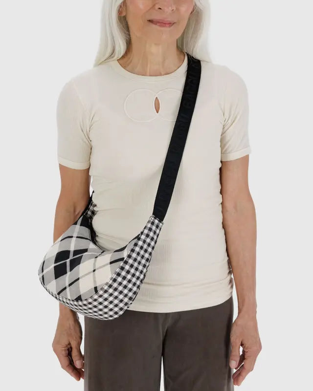 Small Nylon Crescent Bag Mixed Plaid