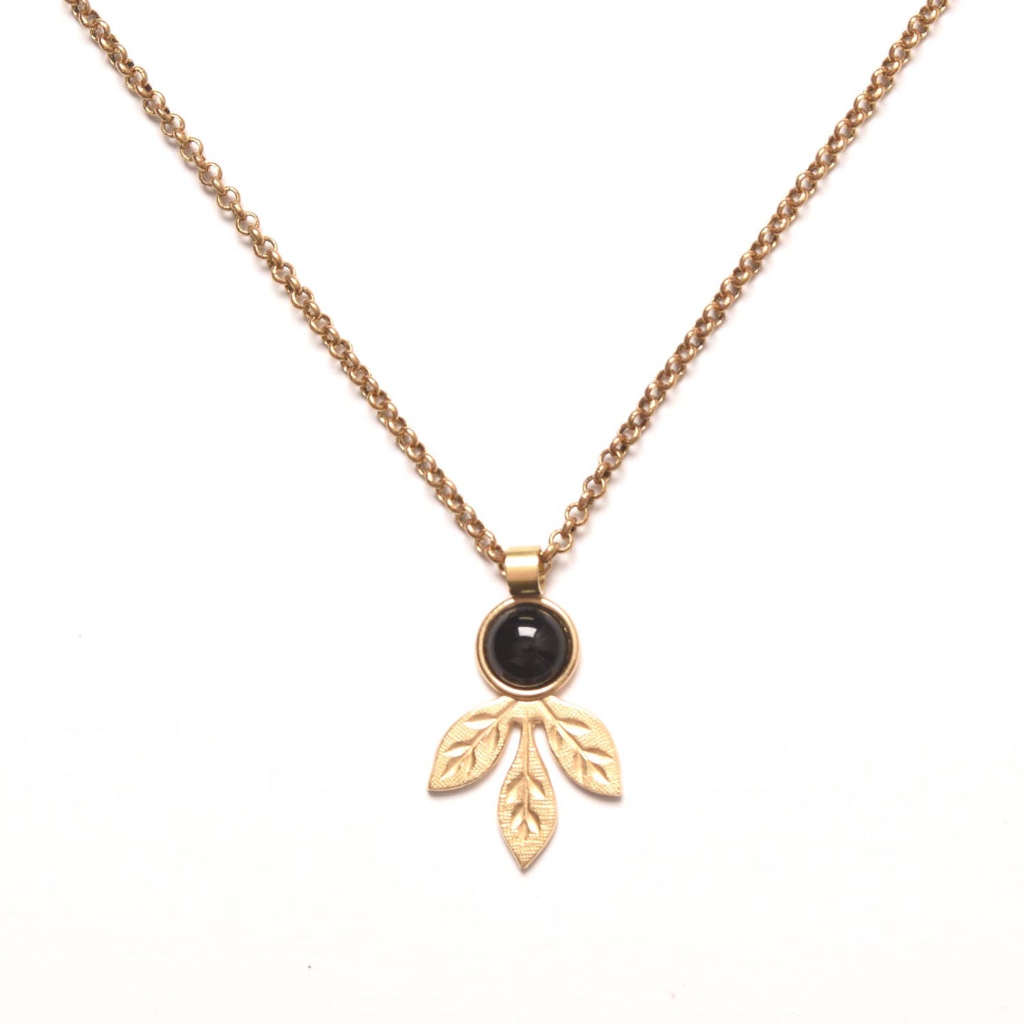 Engraved Leaf Necklace with Onyx