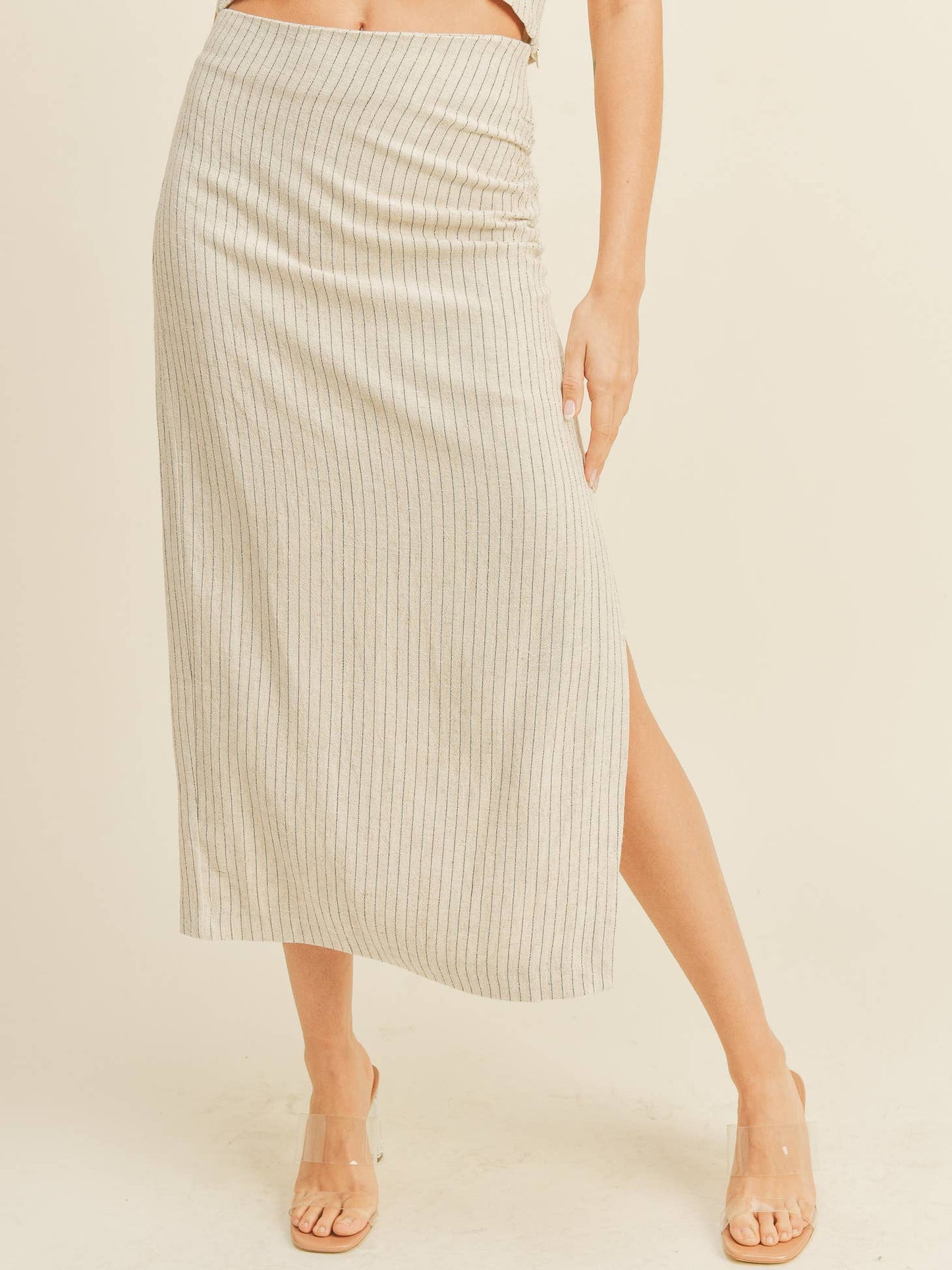 Linen Blend Striped Skirt