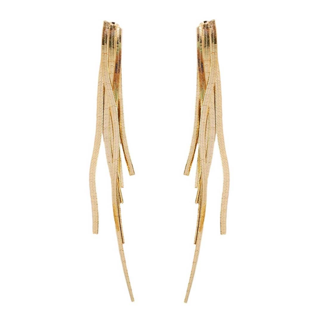 Skinny Gold Cascading Tassel Statement Earrings