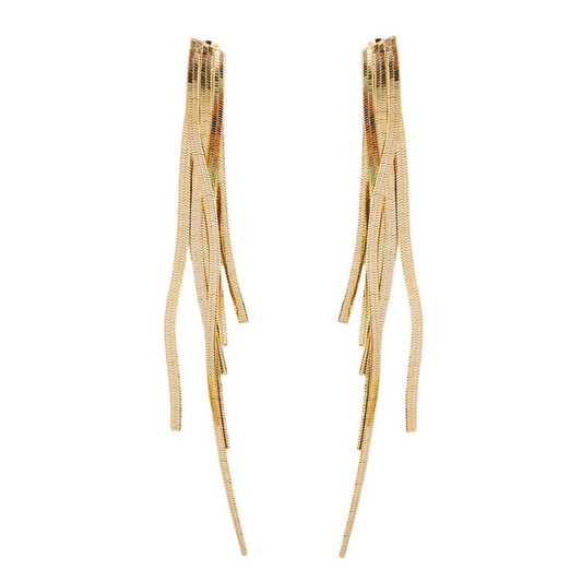 Skinny Gold Cascading Tassel Statement Earrings